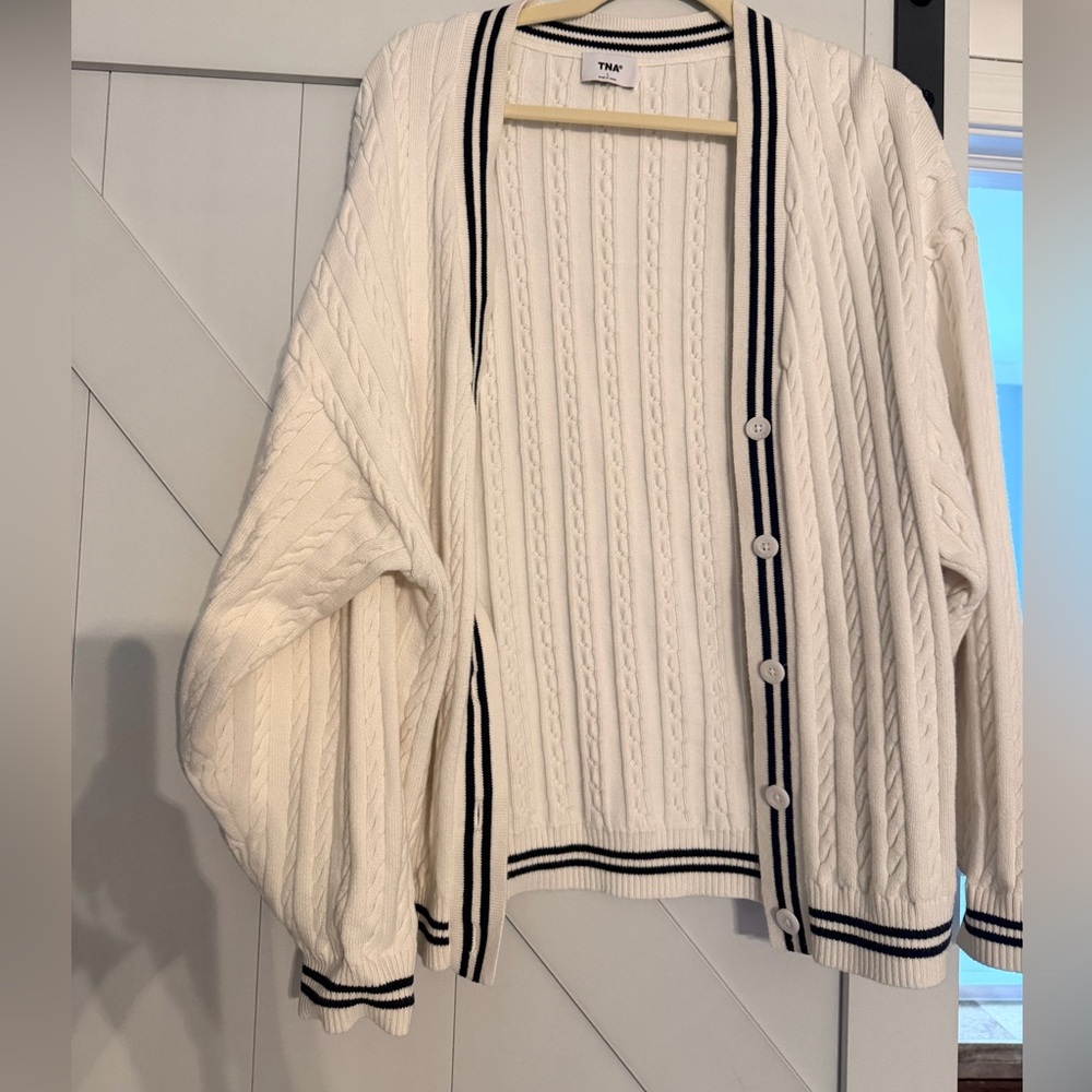 Aritzia TNA white cable knit cardigan